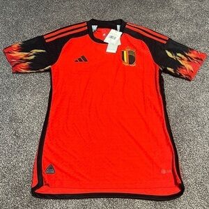 Adidas 2022-23 Belgium Authentic Home Soccer Jersey Red Black HD9413 Men Size S